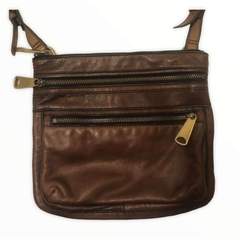 Fossil brown weathered leather messenger bag